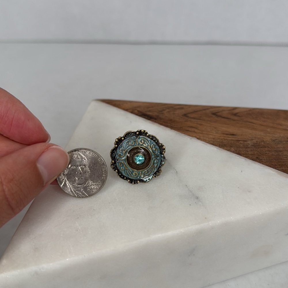 Vintage Round Adjustable Ring with Blue Stone lot D10 - Picture 3 of 9